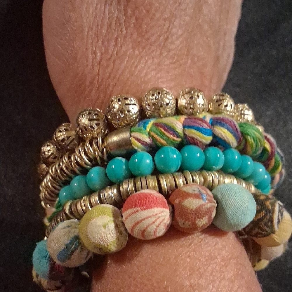 Boho Gypsy Sisters Silver and Turquoise Bracelet Set - Picture 3 of 5